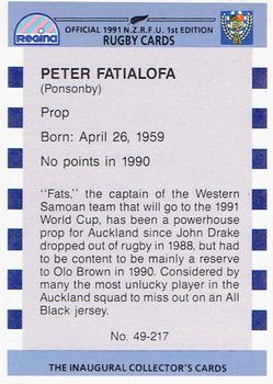 1991 Regina NZRFU 1st Edition #49 Peter Fatialofa Back